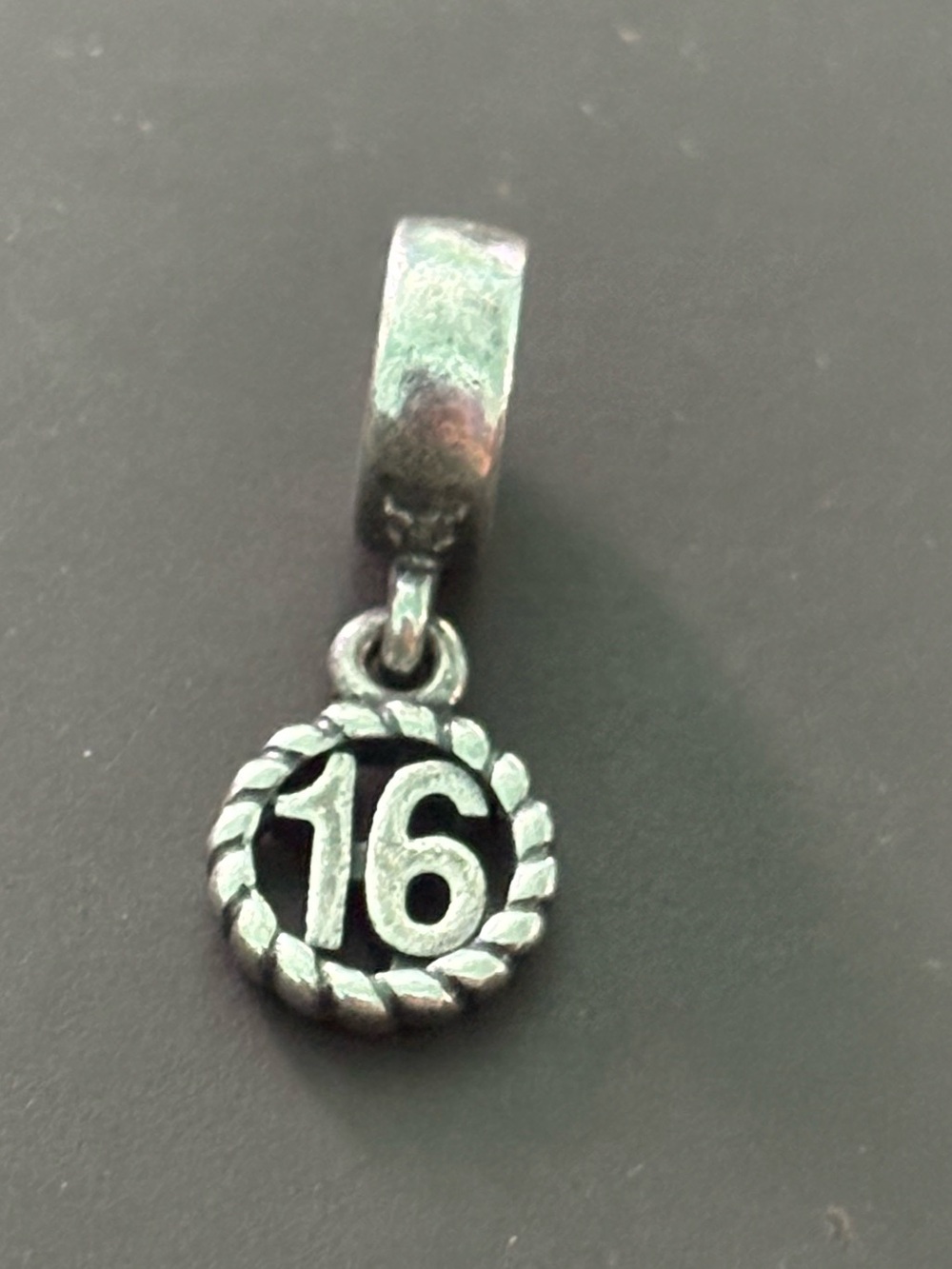Pandora Silver '16' Rope-Edge Number Charm